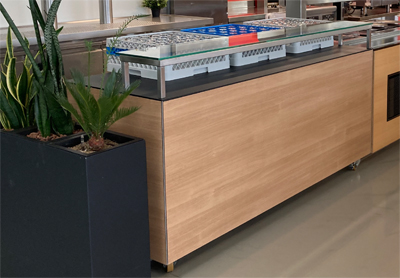Empfangstheke Outdoortheke Edelstahltheke Sommernacht mit HPL-Beschichtung